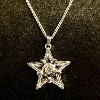 Photo of Bling Star Necklace Tarnish Free,star with clear crystal center,mens jewelry womens jewelry,unisex jewelry,hip hop,goth,punk.alternative jewelry MADE to LAST