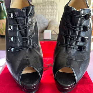 Photo of Blk leather Christian Louboutin Lady Booton 150 Nappa peep-toe booties