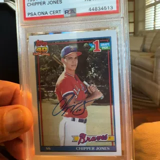 Photo of 1991Topps number 1 draft pick of Chipper Jones Authentic signature 