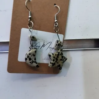 Photo of Dalmatian Jasper moon star dangle earrings