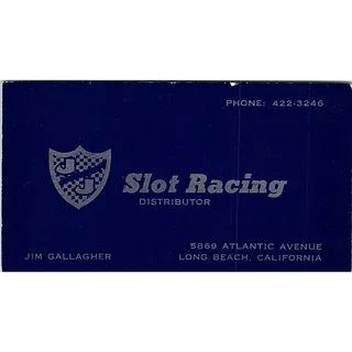 Photo of Slot Racing Distributor Jim Gallagher Long Beach CA Vintage Business Card SF3-B4