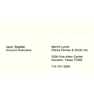 Photo of Merrill Lynch Jack Gastler Houston Texas Vintage Business Card Sb4-B1
