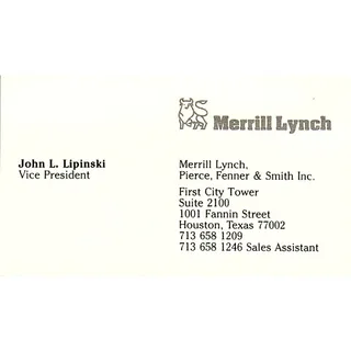 Photo of Merrill Lynch John L. Lipinski Houston Texas Vintage Business Card SB4-B1