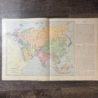 Photo of Map of Eurasia 2 Page Fold Out Map 1901 Map V14-1