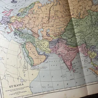 Photo of Map of Eurasia 2 Page Fold Out Map 1901 Map V14-1