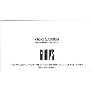 Photo of Gump's Vicki Sansum Baccarat-Lalique Houston TX Vintage Business Card SD8-B18