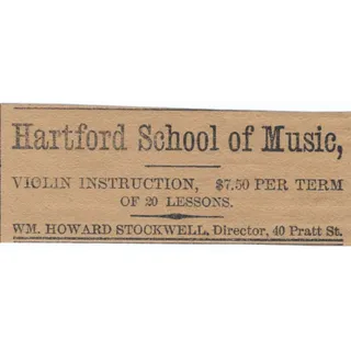 Photo of Hartford School of Music Violin Instruction Wm. Howard Stockwell 1886 Ad AF7-SS7