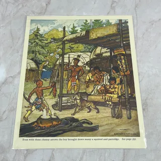 Photo of H.C. Holling 1935 Childrens Art Print Minnesota Indian Village Hunting FL6-9