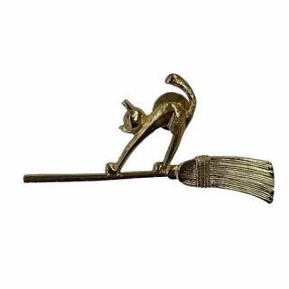 Photo of Avon Gold-Tone Halloween Bewitching Cat on Broom Pin