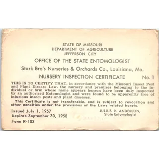 Photo of 1957 Stark Bros Nursery & Orchards Salesman Identification Card Louisiana MO SE5