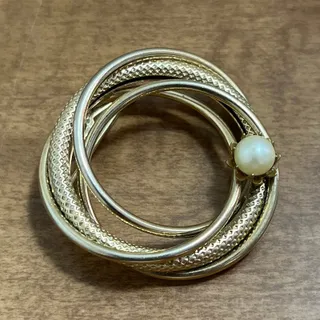 Photo of Vintage MCM Brooch Pin Gold Tone Rope Swirl Pearl Style SE1