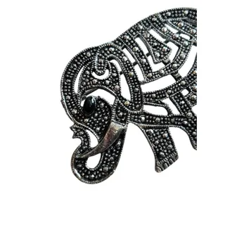Photo of Vintage Lucky Elephant Silver Brooch 2" Trunk Up Stylized Texture