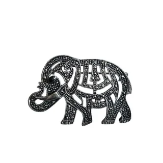 Photo of Vintage Lucky Elephant Silver Brooch 2" Trunk Up Stylized Texture