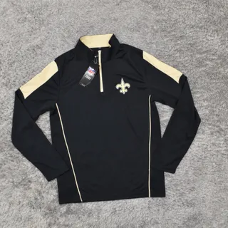 Photo of NEW NFL Saints Size YOUTH L Pullover Sweater half zipper Black Polyester Long Sl