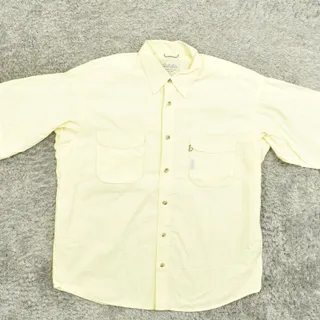 Photo of Cabela's Men's L Button Shirt Short Sleeve Solid Yellow Fishing Solid Cotton