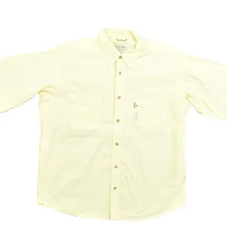 Photo of Cabela's Men's L Button Shirt Short Sleeve Solid Yellow Fishing Solid Cotton