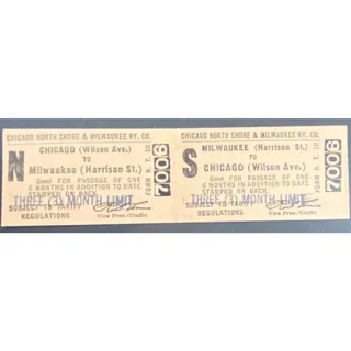Photo of Chicago and North Shore & Milwaukee RY Ticket Harrison St. to Wilson Ave. #7006
