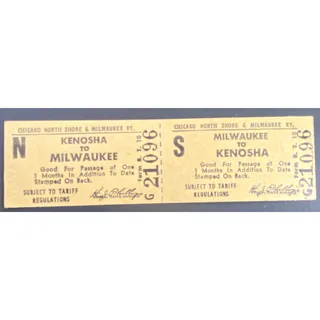 Photo of Chicago and North Shore & Milwaukee RY Ticket to Kenosha #21096