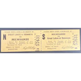 Photo of Chicago and North Shore & Milwaukee RY Ticket to Great Lakes or Downeys #57631