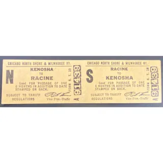 Photo of Chicago and North Shore & Milwaukee RY Ticket Racine to Kenosha #91439