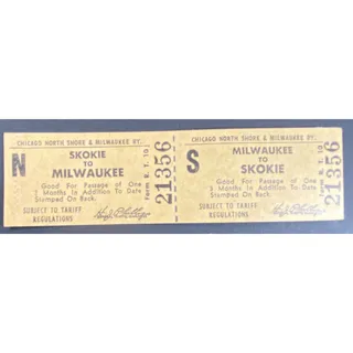 Photo of Chicago and North Shore & Milwaukee RY Ticket to Skokie #21356
