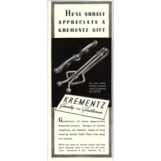 Photo of Krementz & Co Jewelry for Gentlemen Newark NJ 1940 Ad AF8-H1