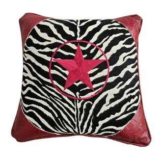 Photo of Vtg 14" Square Throw Pillow Red Embossed Leather Zebra Print Embroidered Star