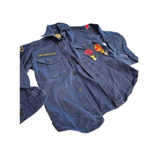 Photo of Vintage Cub Scouts Boy Scouts Of America Official Blue Jean Denim Shirt Sz 8