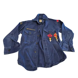 Photo of Vintage Cub Scouts Boy Scouts Of America Official Blue Jean Denim Shirt Sz 8