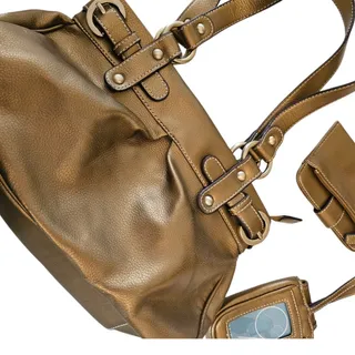 Photo of Nine West Womens Gold Bronze Leather Shoulder Bag Purse Wallet Set