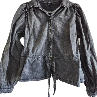 Photo of HYFVE Womens Sz L Button Down Stonewash Gray Denim Jacket Grunge