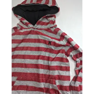 Photo of Hurley Boys Sz L Lightweight Hoodie Hooded Shirt Gray Red Striped