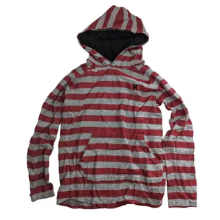 Photo of Hurley Boys Sz L Lightweight Hoodie Hooded Shirt Gray Red Striped