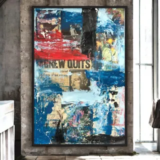 Photo of Original Mixed Media Abstract Modern Art Painting 24x36 "Tariff" Signed