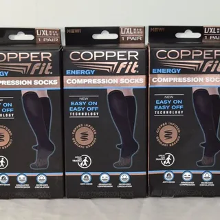 Photo of Copper Fit Energy Compression Socks Unisex L/XL Men 9-12 Women 10-13 3 Pair Black New