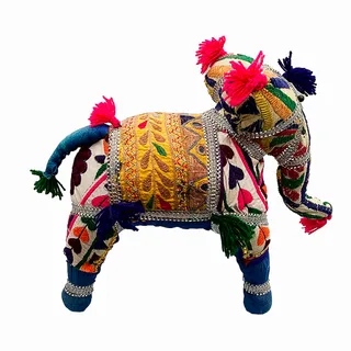 Photo of Vintage 12" Rajasthani Hand-Stitched/Embroidered Colorful Elephant Animal Decor