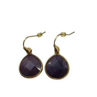 Photo of Goldtone Purple Fish Hook Earrings 1.2 Inch Drop Dangle