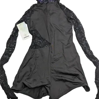 Photo of Alexandra Girls Sz 10 Long Sleeve Dance Leotard Purple Black Lace