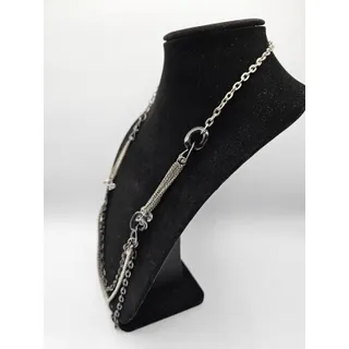 Photo of Vintage Y2K Statement Piece Necklace Silver Tone Multi Strand Crystal Accents