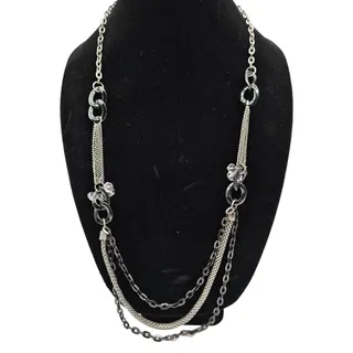 Photo of Vintage Y2K Statement Piece Necklace Silver Tone Multi Strand Crystal Accents