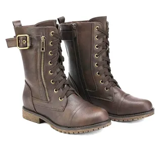Photo of Dream Pairs Mid Calf Lace/Zip Up Combat Boots Brown Women's Size 8 New in Box
