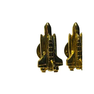 Photo of Pair of Vintage Space Shuttle Goldtone Lapel Pins Butterfly Back 1.25"