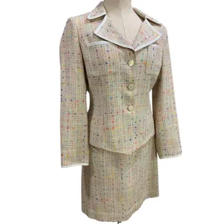 Photo of Size 8 Le Suit Womens Tweed Skirt Suit Jacket Grosgrain Trim