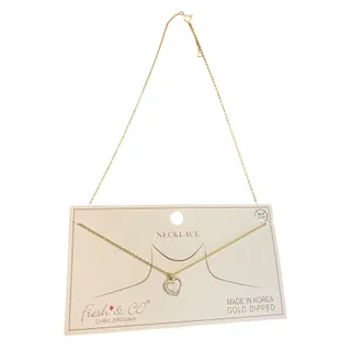 Photo of Fresh & Co Cubic Zirconia Gold Dipped 16.5"-17.5" Necklace New Heart Pendant