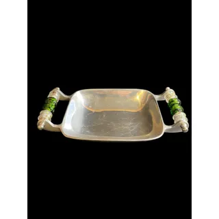 Photo of Wild Eye Designs Metal Serving Dish Small Green Bead Handles