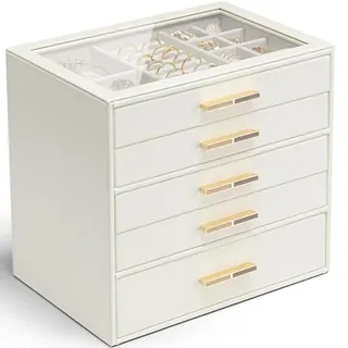 Photo of Glass Lid Jewelry Organizer with 5 Drawers