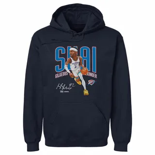 Photo of Shai Gilgeous-Alexander Oklahoma City Thunder Caricature WHT - Unisex Hoodie NAVY
