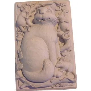 Photo of Carruth Studio Vintage Large 10" x 7" Hand-Sculpted Stone Cat Plaque Wall Decor