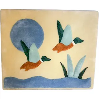 Photo of Vintage Frank Lane Sculptured Wall Decor Fiber Art Ducks 37"x25" Retro MCM Decor