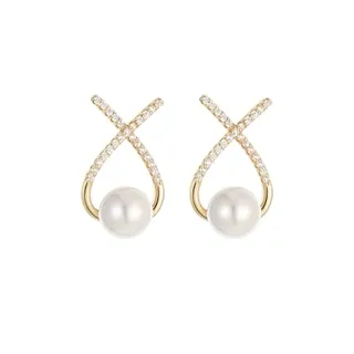 Photo of Pearl Drop Earrings for Women, 18K Gold Plated, Hypoallergenic